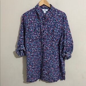 Land’s End Draper James Blue Pink Floral Linen Button Down Shirt size 1X Spring